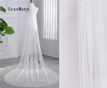 

Wedding Accessories Bridal Veil Beaded Edge Tulle Long Cathedral Wedding Veil Bridal Veil with Comb veu de noiva longo