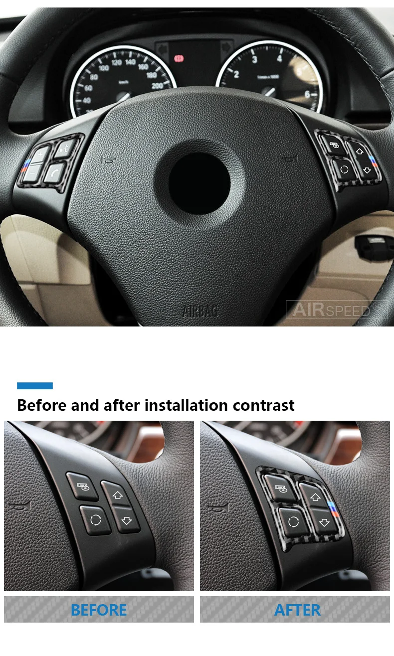 Airspeed for BMW 3 Series E90 Accessories 2005-2012 Carbon Fiber Car Steering Wheel Button Stickers Interior Trim Car Styling (3)