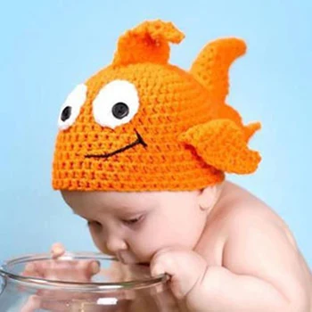 

Hand-woven Knitting Hats Suit Small Goldfish Cartoon Animal Shape Newborn Christmas 0-3month Baby Wool Bonnet Photography Cap