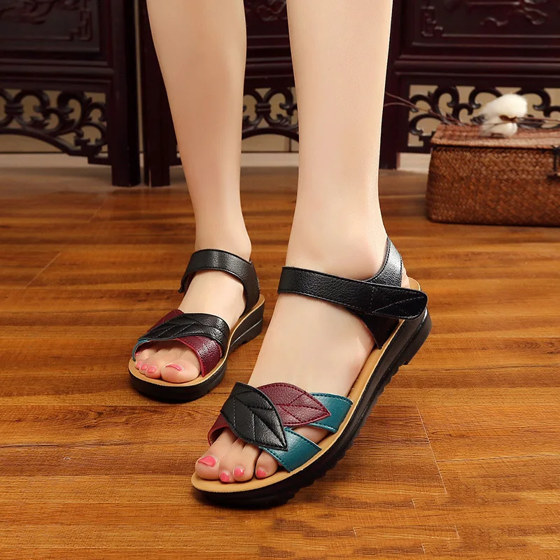 LAKESHI Women Sandals 2019 Summer Flat Sandals Fashion Mother Sandals Soft Bottom Women Shoes Comfortable Women Flats Size 41