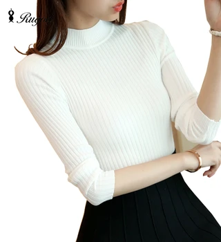 

2018 Women Cashmere Sweater Women fashion Slim Solid Autumn and Winter Knitted Warm Turtleneck Pullover Women Sweater Plus Size