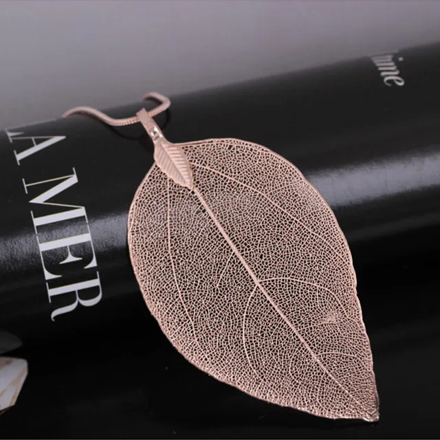Fashion Jewelry New Sweater Coat Necklace For Women Necklaces Pendants Sweater Chain Big Leaves Pendant Statement Jewelry Gift B2016-Rose Gold