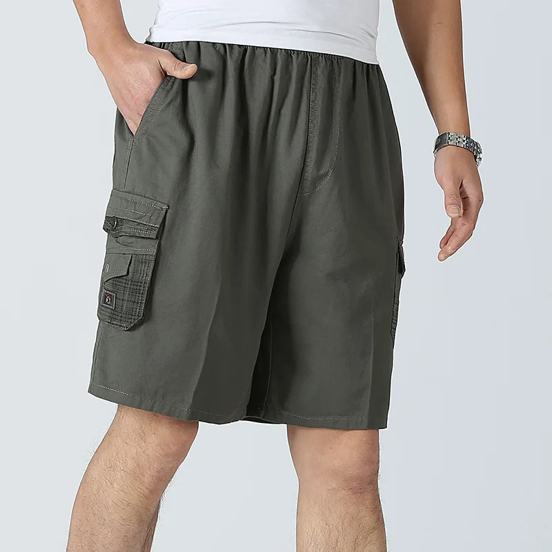 

LANBAOSI Men Beach Shorts 2018 Cotton Board Shorts Pocket Male Loose Shorts Man Military Short Pants Plus Size Y50