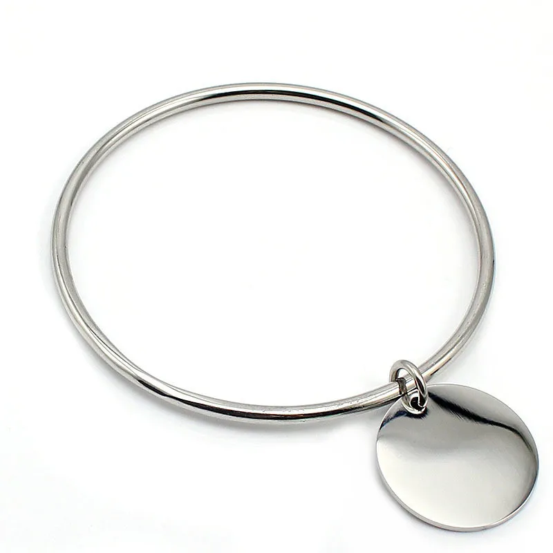 Gold Plating Steel Silver Color Pendant Charm Bangle Bracelet with Dangle Drop Simple Bangle For Women 3