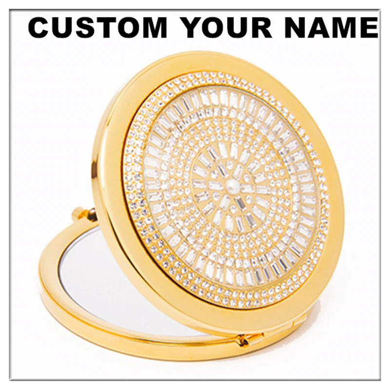 

Custom Your Name Top Quality 410pcs Diamonds Luxury Pocket Cosmetic MirrorGifts for Ladies Portable Makeup Mirror Wedding Gifts