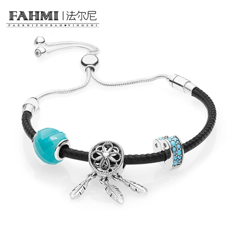 

FAHMI 100% 925 Sterling Silver 1:1 Genuine New Charm Summer Moving Women's Black Hand Strap Handwear Original Women Jewelry