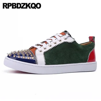 

Cowhide Patent Leather Sneakers European Rivet Men Shoes Casual Spring Skate Rhinestone Luxury Brand Real New Trainers Stud 2018