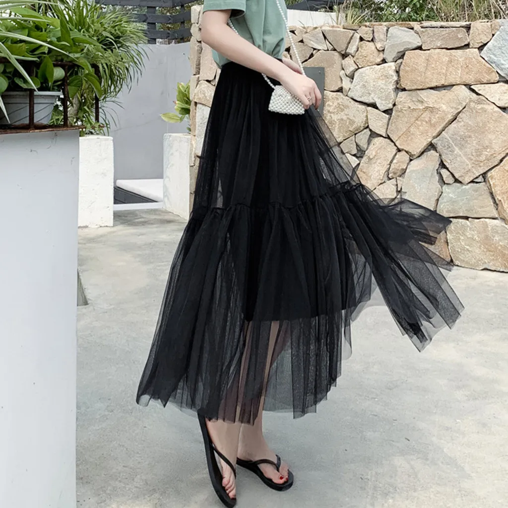 

Women's Skirt Skirts Vadim faldas jupe femme shein Summer Female Pleated High Waist Tutu Skirt Beading Tulle Midi Skirt #50