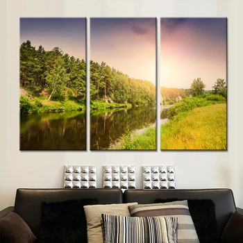 

Frameless 3 Pieces Drop Shipping Sunset Landscape Wall Art Canvas Painting for Living Room Home Decoration Modular Painting