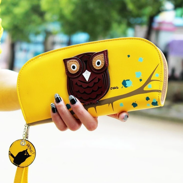 New Arrival Cute Owl Stereoscopic Printing Rounded Zipper Long Women Wallet Ladies' Clutches Short Change Purses Card Holders