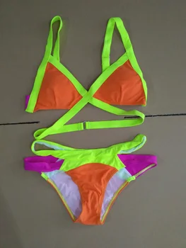 

Bandage Swimsuit - Rayon Candy Color Bikini Set Sexy Halter Bathing Suits For Women Brazilian Swimwear