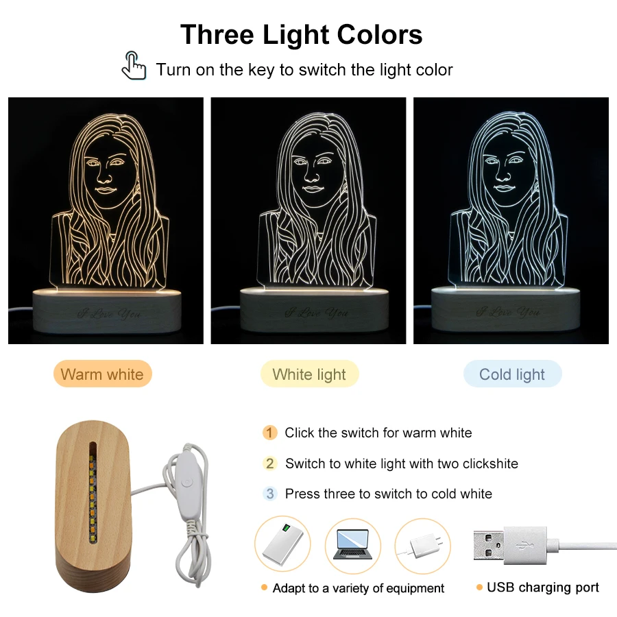 Dropshipping Customized 3D Night Light USB Wooden Base DIY Night Lamp For Wedding Christmas Gift Ho - 4000016372414 Dropshipping Customized 3D Night Light USB Wooden Base DIY Night Lamp For Wedding Christmas Gift Ho - 4000016372414