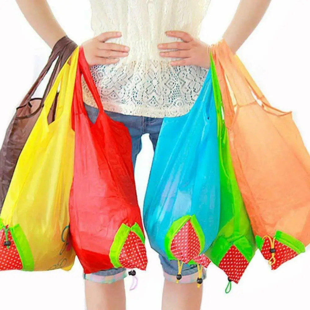 8 Colors Portable Eco Recycle Reusable Large Strawberry Folding Supermarket Shopping Bags Handbag Tote Pouch Bag