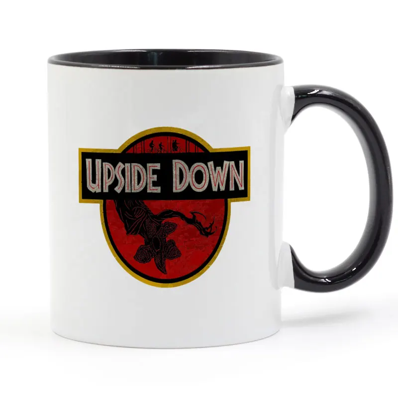 

Upside Down Jurassic Badge Design Mug Coffee Milk Ceramic Cup Creative DIY Gifts Home Decor Mugs 11oz T993