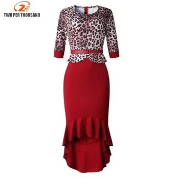 

Aurumn Leopard Print Dress Women Half Shell High Low Shoes Party A Piece Elegant Ladies Business Office Dress