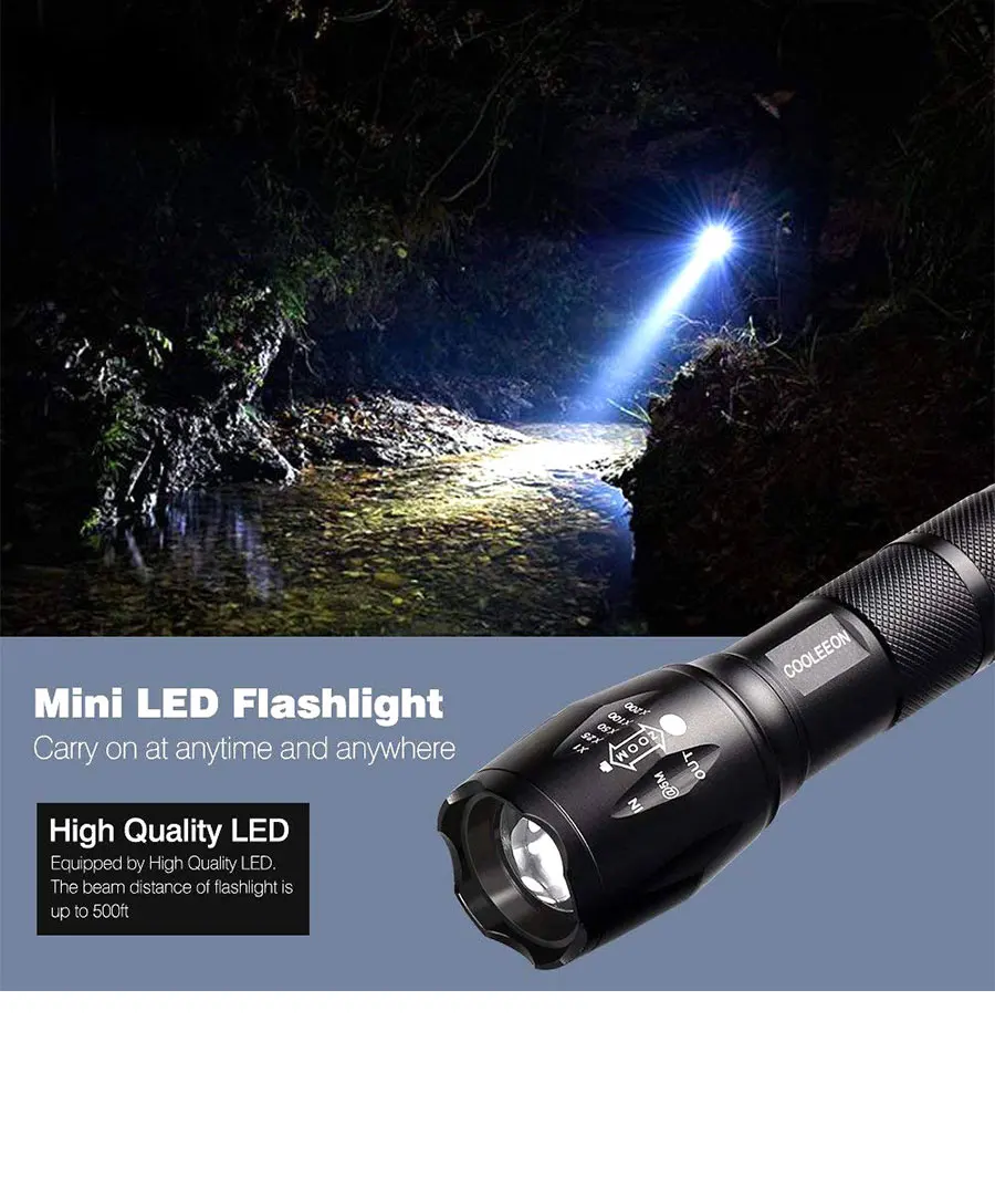 High Quality LED Flashlight XML T6 Linterna Torch 1600LM Waterproof Outdoor Camping Powerful Led Flashlights 5 Modes Dimmable (1)