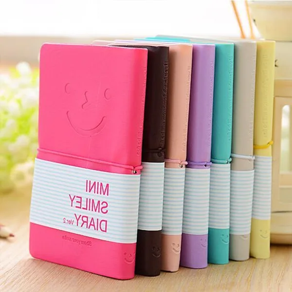 

Candy Colors Fashion Cute Charming Mini Smiley Paper Diary Notebook Memo Book leather Note Pads Stationery Pocketbook