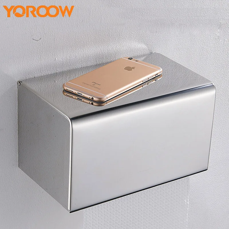 

Stainless Steel Toilet Paper Box With Shelf Phone Holder Kitchen Waterproof Wall Mount Sus304 Adhesive AMB0005