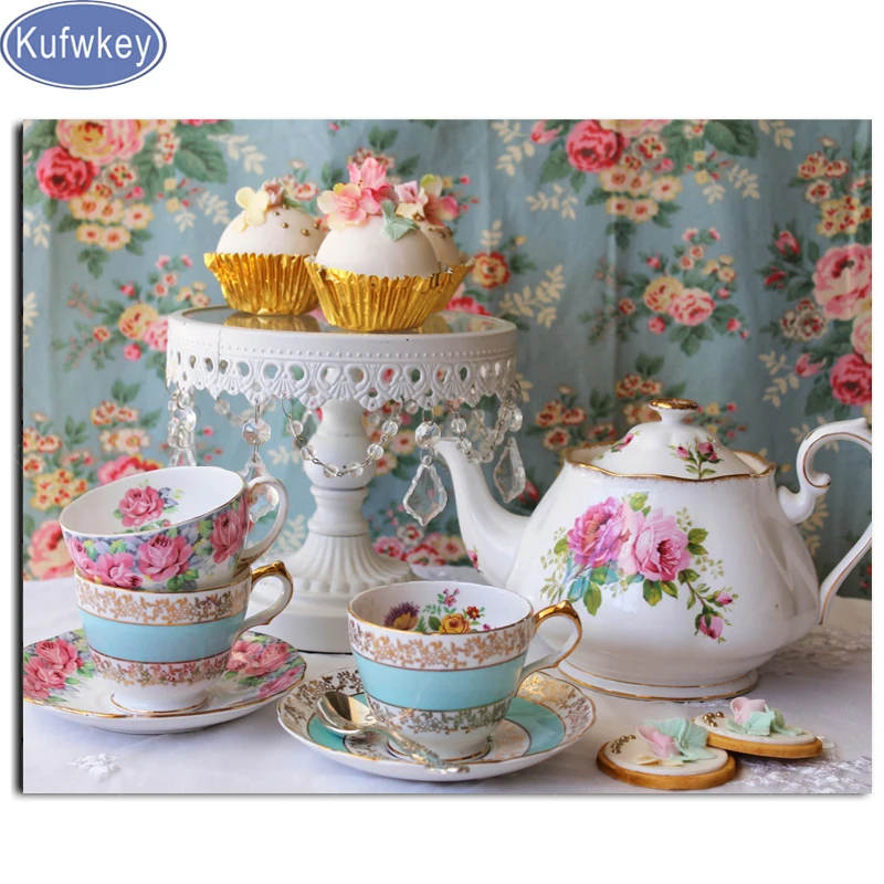 

needlework 5d diy diamond painting kits diamond embroidery tea cup teapot Still Life cross stitch square resin diamond mosaic