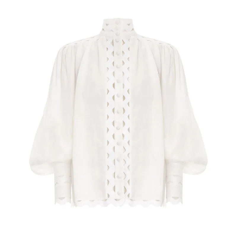 Murciélago Mujer Principios Negro Manga Camisas Moda Hueco Primavera Mancave Ondulado 2019 De Collar Blanco La blanco 1znqOdw