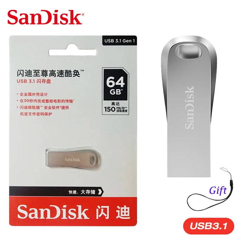 Новинка SanDisk Lux USB 3,1 Флешка 16 ГБ 32 ГБ 64 Гб 128 ГБ до Мб/с Memoria флеш-накопитель USB 3,0 Металлический u-диск