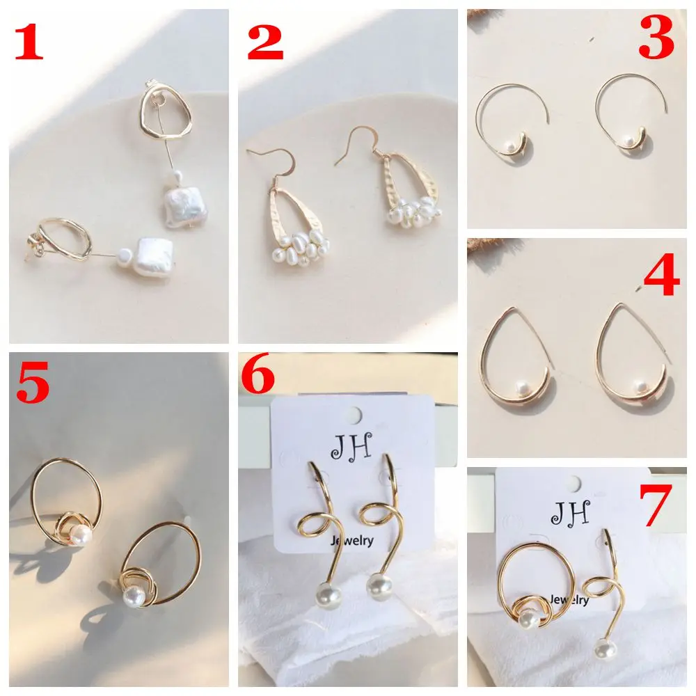 

New Korea Design Baroque Style Matte Metal Gold Geometric Irregular Circle Square Natural Freshwater Pearl Stud Earrings Jewelry