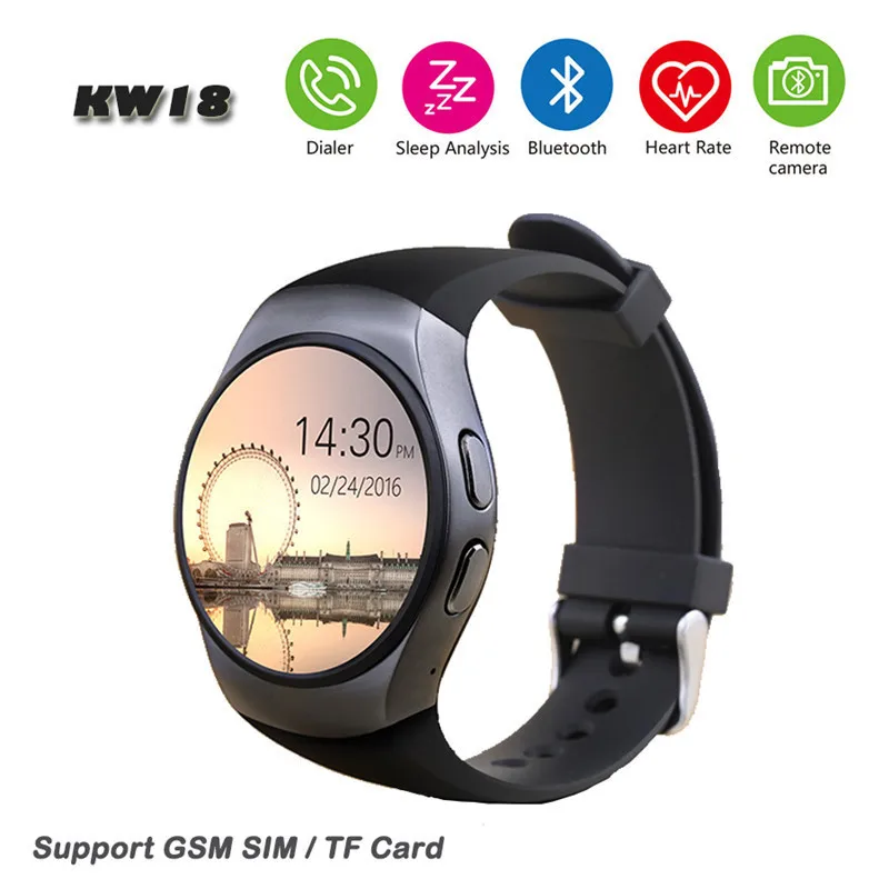 

KW18 Bluetooth smart watch full screen Support SIM TF Card Smartwatch Heart Rate Monitor for Android apple huawei xiaomi Phone