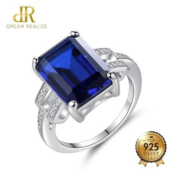 

DR Exquisite 100% Silver 925 Sterling Finger Rings For Women Emerald Cut Big Size Engagement Ring Geometric Design Jewellery