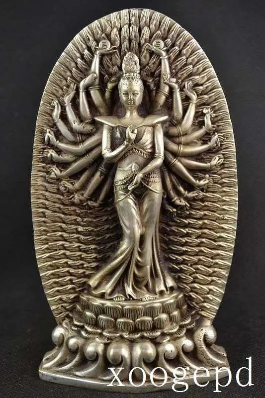 

christmas Tibetan Buddhism Sliver 1000 Arm Kwan-yin Bodhisattva buddha Goddess Statue halloween