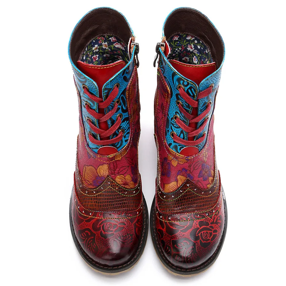 D Knight Vintage Splicing Printed Ankle Boots For Women Shoes Woman Genuine Leather Retro Block Med Heels Fall Winter Women Boot (10)