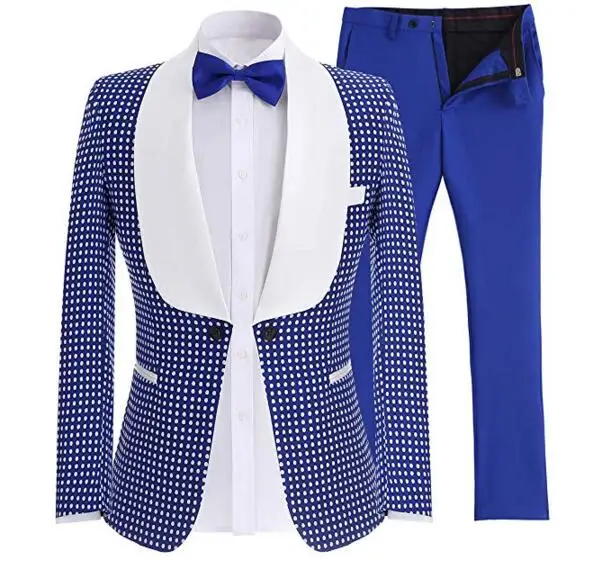 На заказ Королевский синий горошек для мужчин формальные Slim Fit костюм Свадебная вечеринка ужин платье 2 шт. куртка брюки для девоче