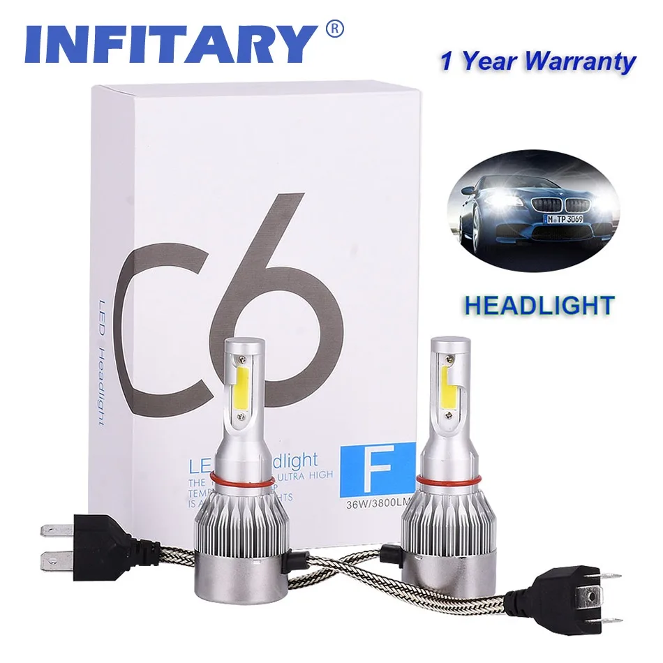 Infitary H4 светодиодный фар автомобиля H7 H11 H8 H10 H1 9004 9005 9006 9007 C6 72 W фары для 7600LM 6000 K 12 V 24