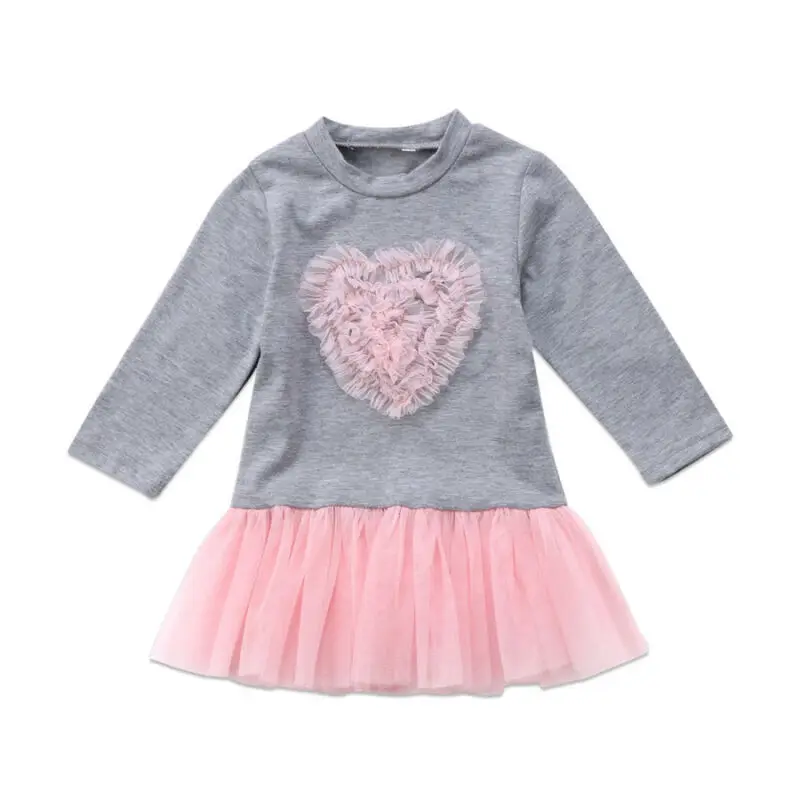 

2018 New Year Costumes For Girls arrival Kids Baby Girl Long Sleeve Heart Lace Tutu Tulle Dress Baby Girls Clothes Cute Vestido