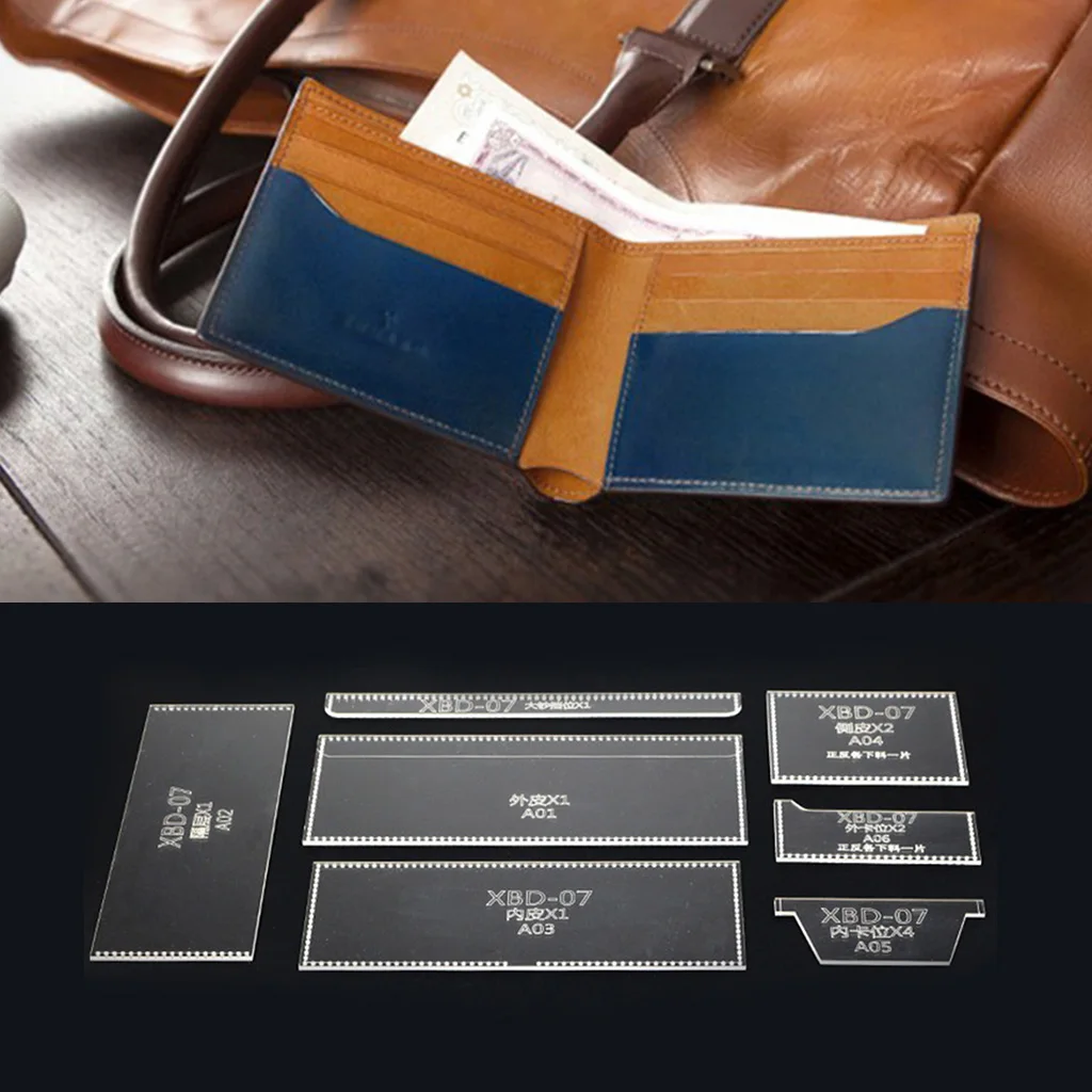7 Pieces Leather Craft Handmade Clear Acrylic Purse Short Wallet Pattern Stencils Templates | Дом и сад