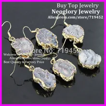 5 пар натуральный Друза камень крючок серьги Кристалл Висячие серьги драгоценный кварцевый камень женские серьги свадебный подарок