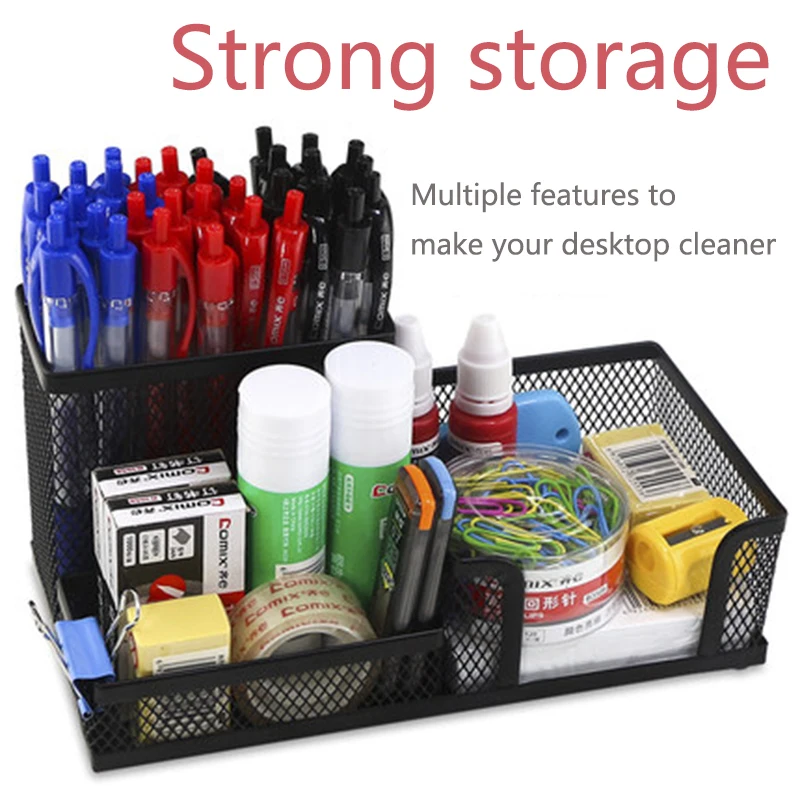 

TENWIN Black Multifuction Metal Desk Organizer Office Holder Box Case Organizer Home Desk Desktop Stationery School Supplies