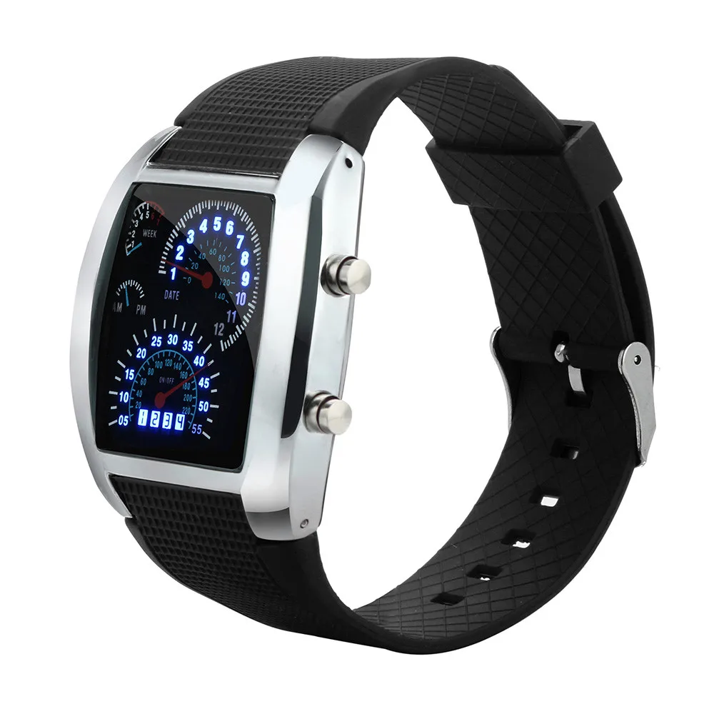 Цифровые часы для мужчин светодиодный светильник Flash Turbo спидометр спортивные часы автомобильный счетчик женские часы Reloj Relogio Masculino Montre Homme - Цвет: Black