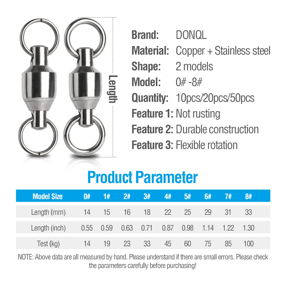 DONQL 10/20/50 шт/поворотный Тяжелая Рабочая шаровая подшипники, подшипники рыболовной разъем прокатный Нержавеющая сталь твердых серебряное кольцо крюк разъем рыбы Таке