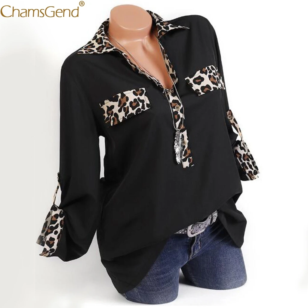 

Casual Leopard Printed women top plus size summer 2019 womens tops and blouses 2019 Button Openning Patchwork Blouse Mar12