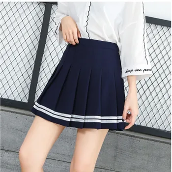 

High Waist Women Sweet Skirt Striped Print Pleated Stitching Skirts Elastic Waist Pleated Skirt