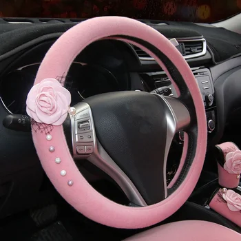 

Autumn and winter Car Steering-wheel Cover Pearl Camellia Emulation mink cashmere Steering Wheel Cover anto Accessories Camelli