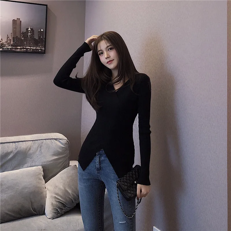 OLN Women Sweater 2019 New Slim Bottoming Sweaters Fashion Female's Pullover Sexy Sweater V-Neck Criss-Cross Top Pull Femme 1322