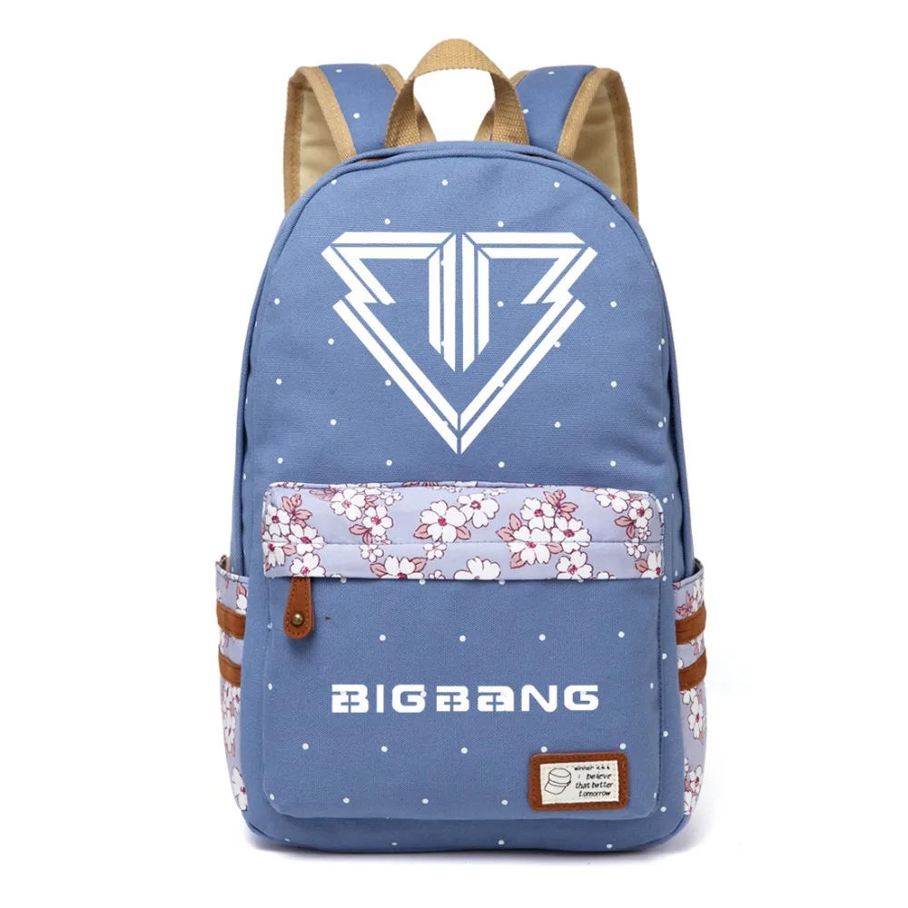 

WISHOT BIGBANG TOP GD Backpack flowers shoulder Travel Bag for teenagers girls women Canvas dot bag