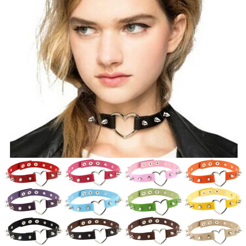 

CHENGXUN Harajuku Punk Choker Love Heart Women Girls Vintage Collar Gothic Rivet Sexy Cosplay Body Jewelry Summer Ring Best Gift