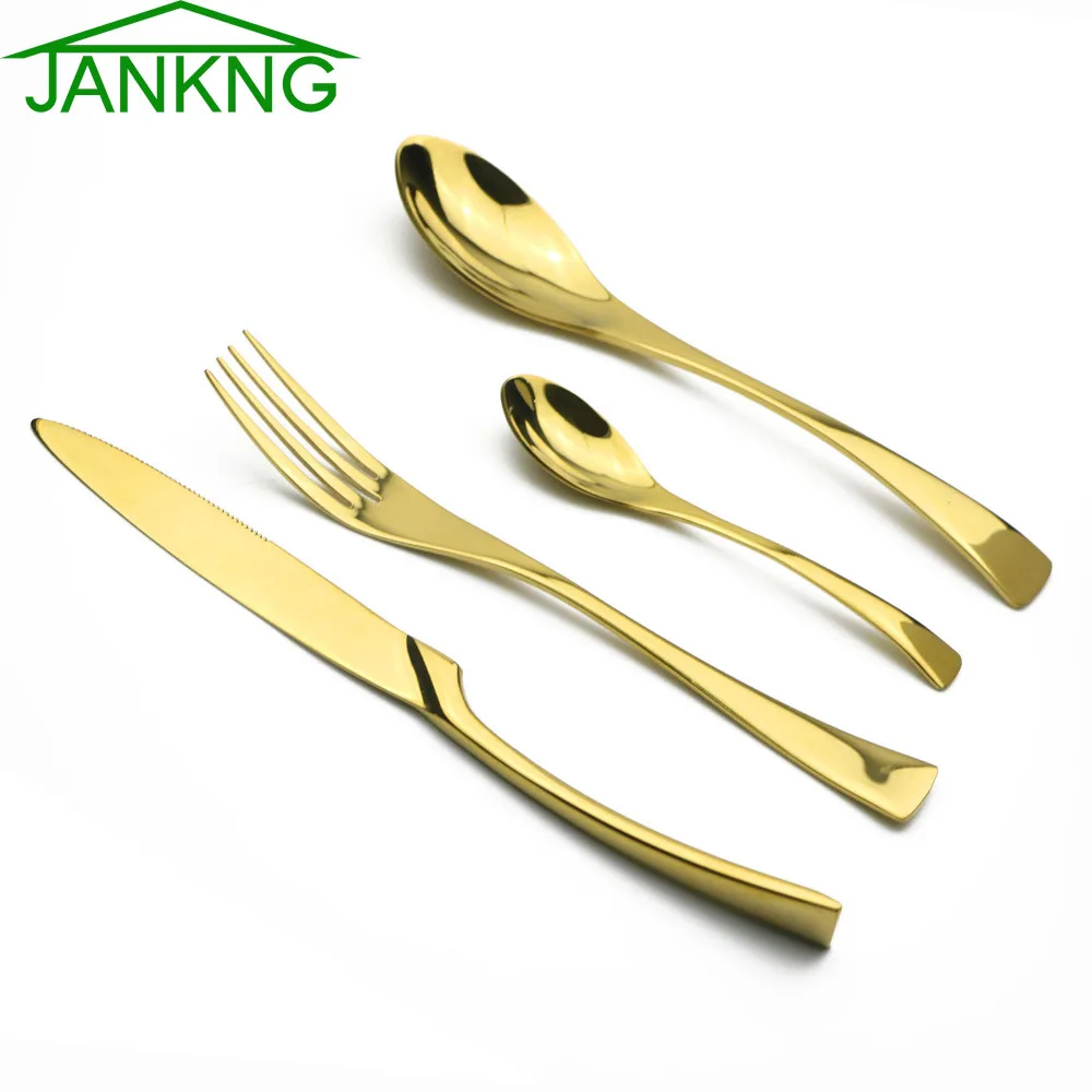 Jankng 4pcs/lot High Quality 24k Gold Cutlery Set Western Stainless