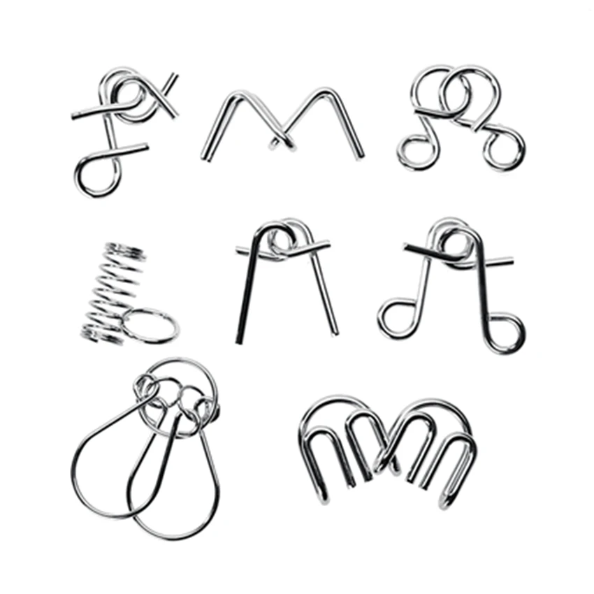 

Materials Metal 8PCS/Set Montessori Puzzle Wire IQ Mind Brain Teaser Puzzles for Children Adults Anti-Stress Reliever Toys