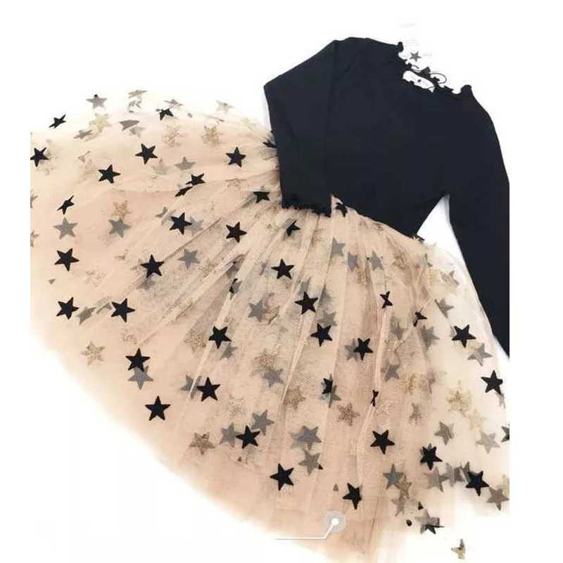 B&N Princess Long Sleeve Baby Girl Dress Knitted Baby Girl Clothes Tutu Ball Gown Party Dresses with Stars Baby Kid Girl clothes3