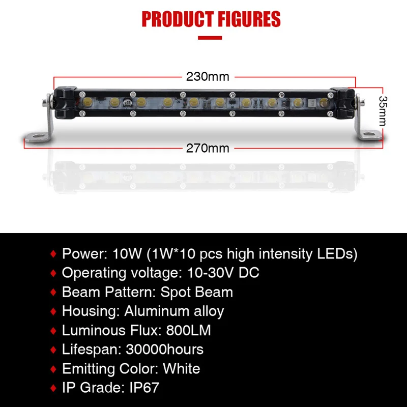 10 Вт 9 дюймов тонкий один 1 ряд пятно луча Мини светодиодный рабочий свет бар авто-Стайлинг Для Джип внедорожник вездеход 4x4 мотоцикл; автомобиль фар