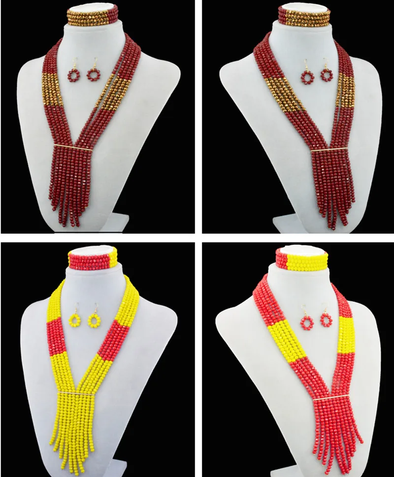 

2016 Fashion Nigerian African Wedding Beads Jewelry Set , Crystal Necklace Bracelet Earring Women Fashion Jewelry Free Shipping