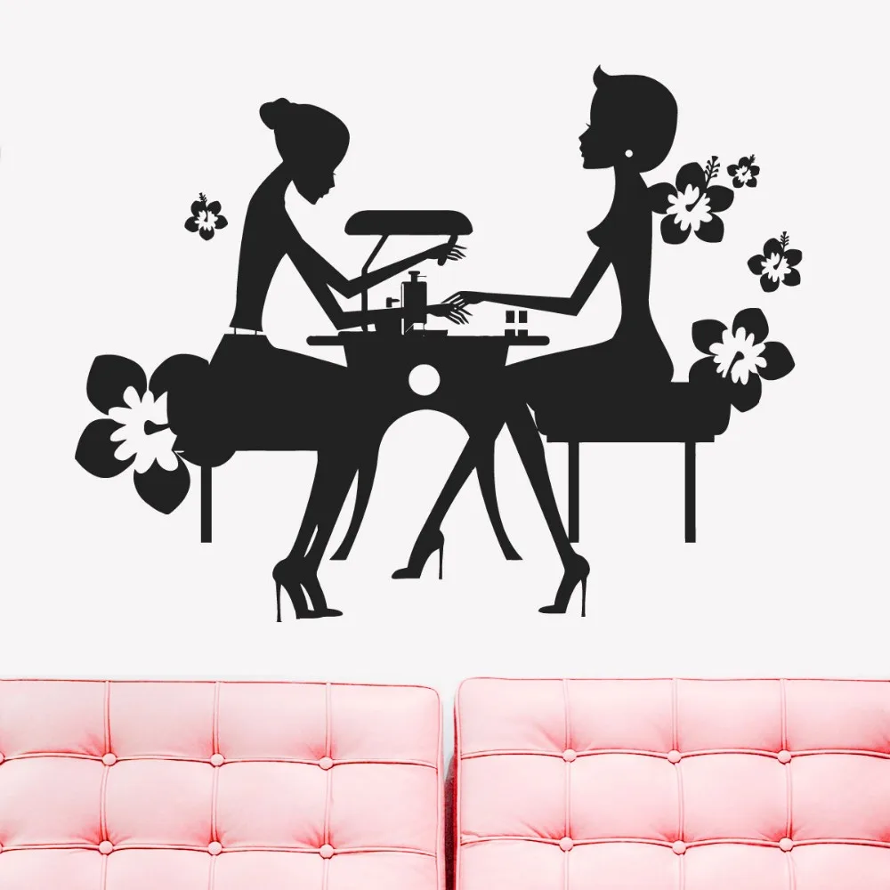 

Free Shipping Woman Girl Silhouette Doing Manicure salon nail polish beauty Hair Spa Salon stylist wall decal Murals Interior